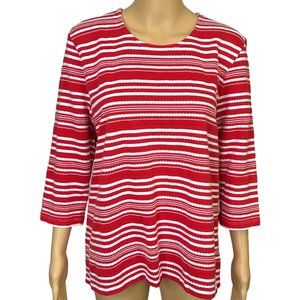 Coral Bay Petite Womens PXL Red White Stripe 3/4 Sleeve Blouse Pullover‎ Shirt